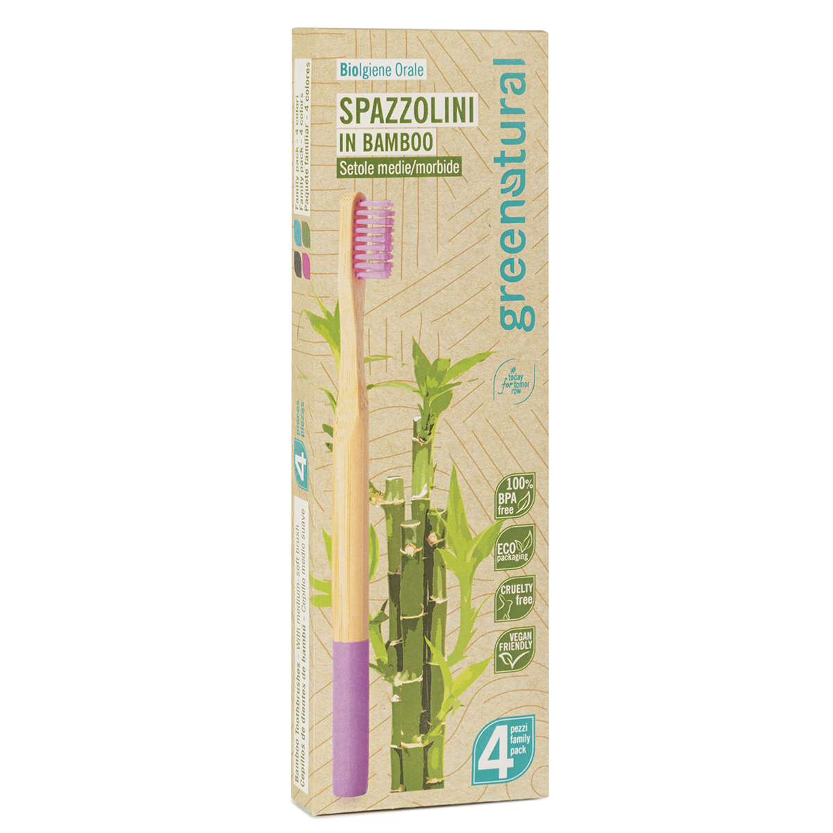 BioWhite - 4 spazzolini Bamboo Eco con effetto sbiancante. Spazzolino da  denti in legno sostenibile al 100%. Setole carbone attivo, ottima presa.